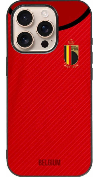 Coque iPhone 16 Pro - Silicone rigide noir Maillot de football Belgique 2022 personnalisable