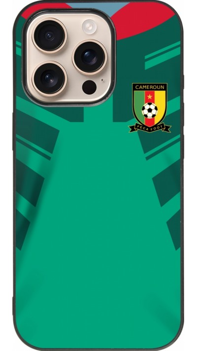 Coque iPhone 16 Pro - Silicone rigide noir Maillot de football Cameroun 2022 personnalisable