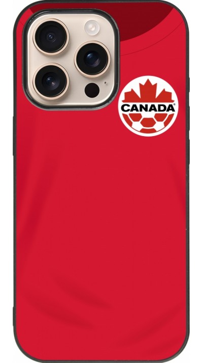 Coque iPhone 16 Pro - Silicone rigide noir Maillot de football Canada 2022 personnalisable