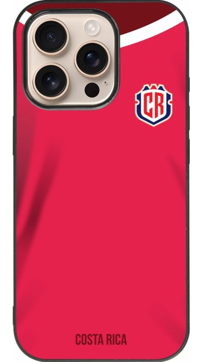 Coque iPhone 16 Pro - Silicone rigide noir Maillot de football Costa Rica 2022 personnalisable