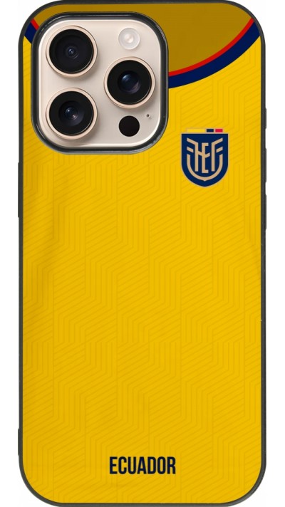 Coque iPhone 16 Pro - Silicone rigide noir Maillot de football Equateur 2022