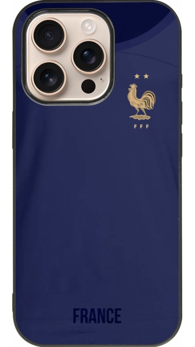 Coque iPhone 16 Pro - Silicone rigide noir Maillot de football France 2022 personnalisable