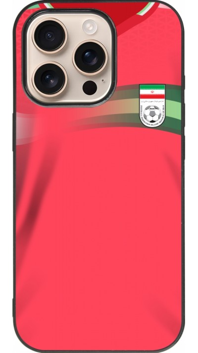 Coque iPhone 16 Pro - Silicone rigide noir Maillot de football Iran 2022 personnalisable