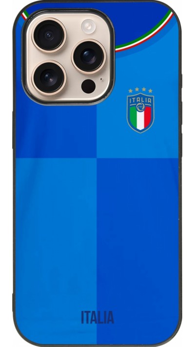 Coque iPhone 16 Pro - Silicone rigide noir Maillot de football Italie 2022 personnalisable