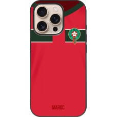 Coque iPhone 16 Pro - Silicone rigide noir Maillot de football Maroc 2022 personnalisable