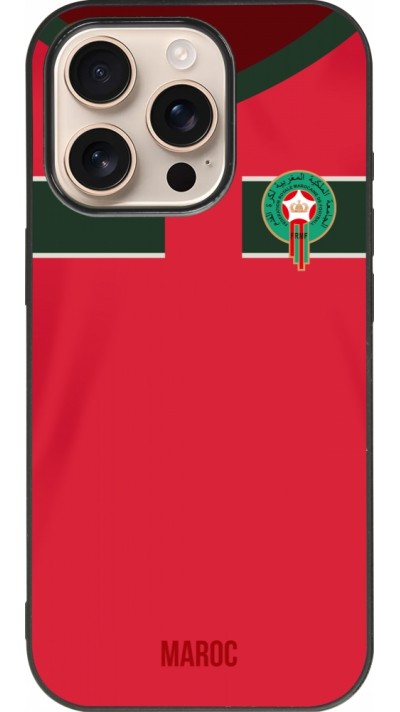 Coque iPhone 16 Pro - Silicone rigide noir Maillot de football Maroc 2022 personnalisable