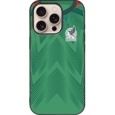 Coque iPhone 16 Pro - Silicone rigide noir Maillot de football Mexique 2022 personnalisable