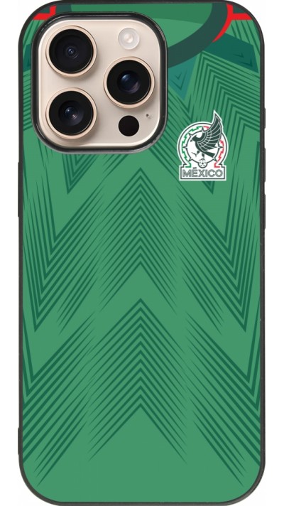 Coque iPhone 16 Pro - Silicone rigide noir Maillot de football Mexique 2022 personnalisable