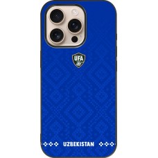 Coque iPhone 16 Pro - Silicone rigide noir Maillot de football Ouzbékistan 2026 personnalisable