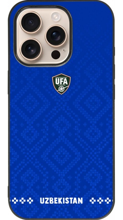 Coque iPhone 16 Pro - Silicone rigide noir Maillot de football Ouzbékistan 2026 personnalisable