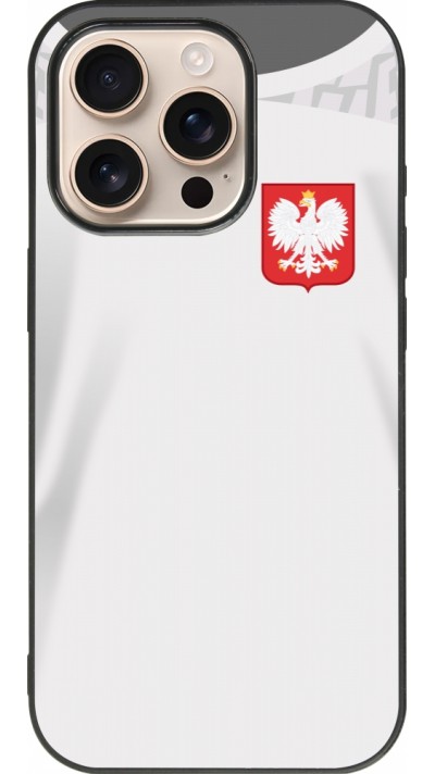 Coque iPhone 16 Pro - Silicone rigide noir Maillot de football Pologne 2022 personnalisable