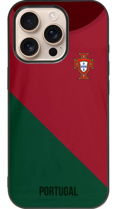 Coque iPhone 16 Pro - Silicone rigide noir Maillot de football Portugal 2022