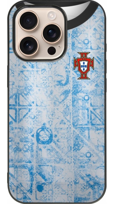 Coque iPhone 16 Pro - Silicone rigide noir Maillot de football Portugal Extérieur personnalisable