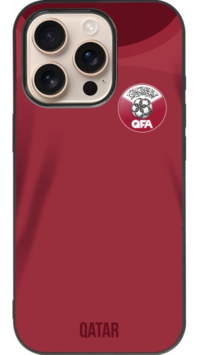 Coque iPhone 16 Pro - Silicone rigide noir Maillot de football Qatar 2022 personnalisable