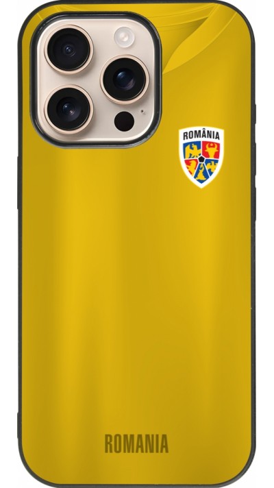 Coque iPhone 16 Pro - Silicone rigide noir Maillot de football Roumanie