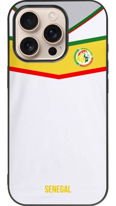 Coque iPhone 16 Pro - Silicone rigide noir Maillot de football Senegal 2022 personnalisable