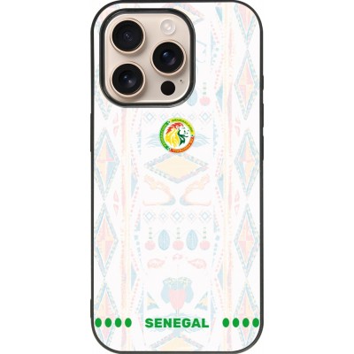 Coque iPhone 16 Pro - Silicone rigide noir Maillot de football Sénégal 2026 personnalisable