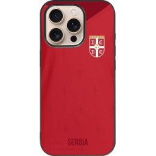 Coque iPhone 16 Pro - Silicone rigide noir Maillot de football Serbie 2022 personnalisable