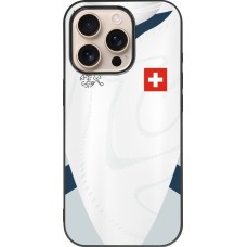 Coque iPhone 16 Pro - Silicone rigide noir Maillot de football Suisse Extérieur personnalisable