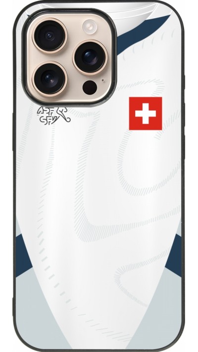 Coque iPhone 16 Pro - Silicone rigide noir Maillot de football Suisse Extérieur personnalisable