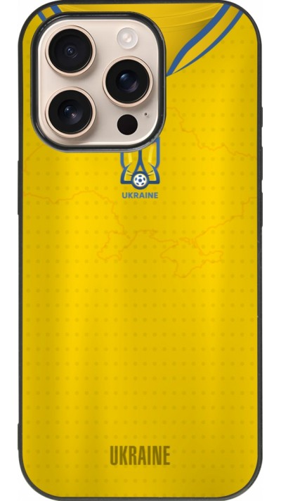 Coque iPhone 16 Pro - Silicone rigide noir Maillot de football Ukraine