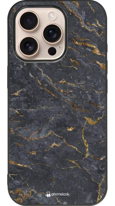 iPhone 16 Pro Case Hülle - Silikon schwarz Grey Gold Marble