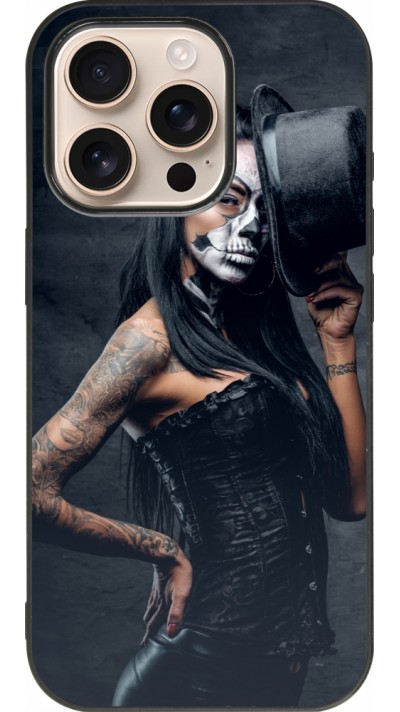 Coque iPhone 16 Pro - Silicone rigide noir Halloween 22 Tattooed Girl