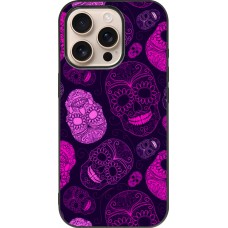 iPhone 16 Pro Case Hülle - Silikon schwarz Halloween 2023 pink skulls