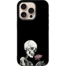 iPhone 16 Pro Case Hülle - Silikon schwarz Halloween 2023 rose and skeleton