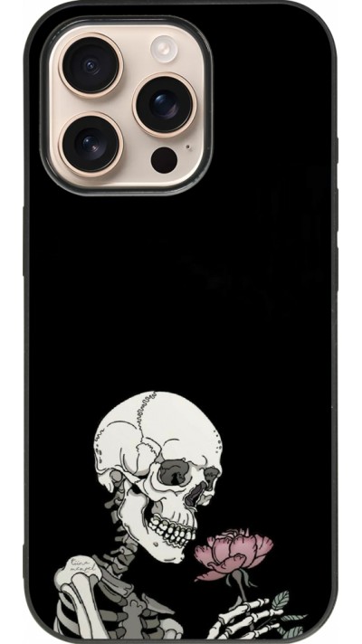 iPhone 16 Pro Case Hülle - Silikon schwarz Halloween 2023 rose and skeleton