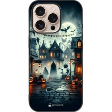 iPhone 16 Pro Case Hülle - Silikon schwarz Halloween Spukstadt