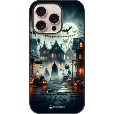 iPhone 16 Pro Case Hülle - Silikon schwarz Halloween Spukstadt