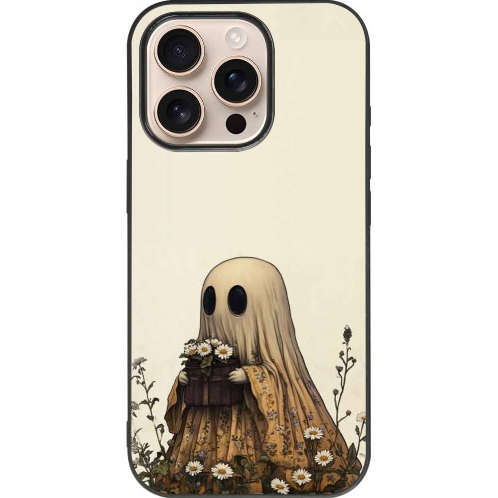 Coque iPhone 16 Pro - Silicone rigide noir Halloween 2025 Ghost gardener