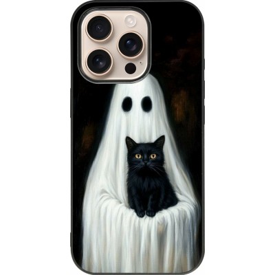 iPhone 16 Pro Case Hülle - Silikon schwarz Halloween 2025 Ghost with black cat
