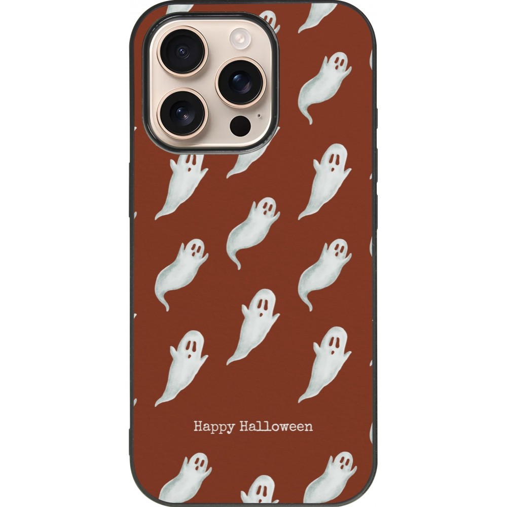 Coque iPhone 16 Pro - Silicone rigide noir Halloween 2025 Pattern of ghosts