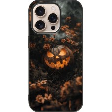 Coque iPhone 16 Pro - Silicone rigide noir Halloween 2025 Pumpkin with flowers