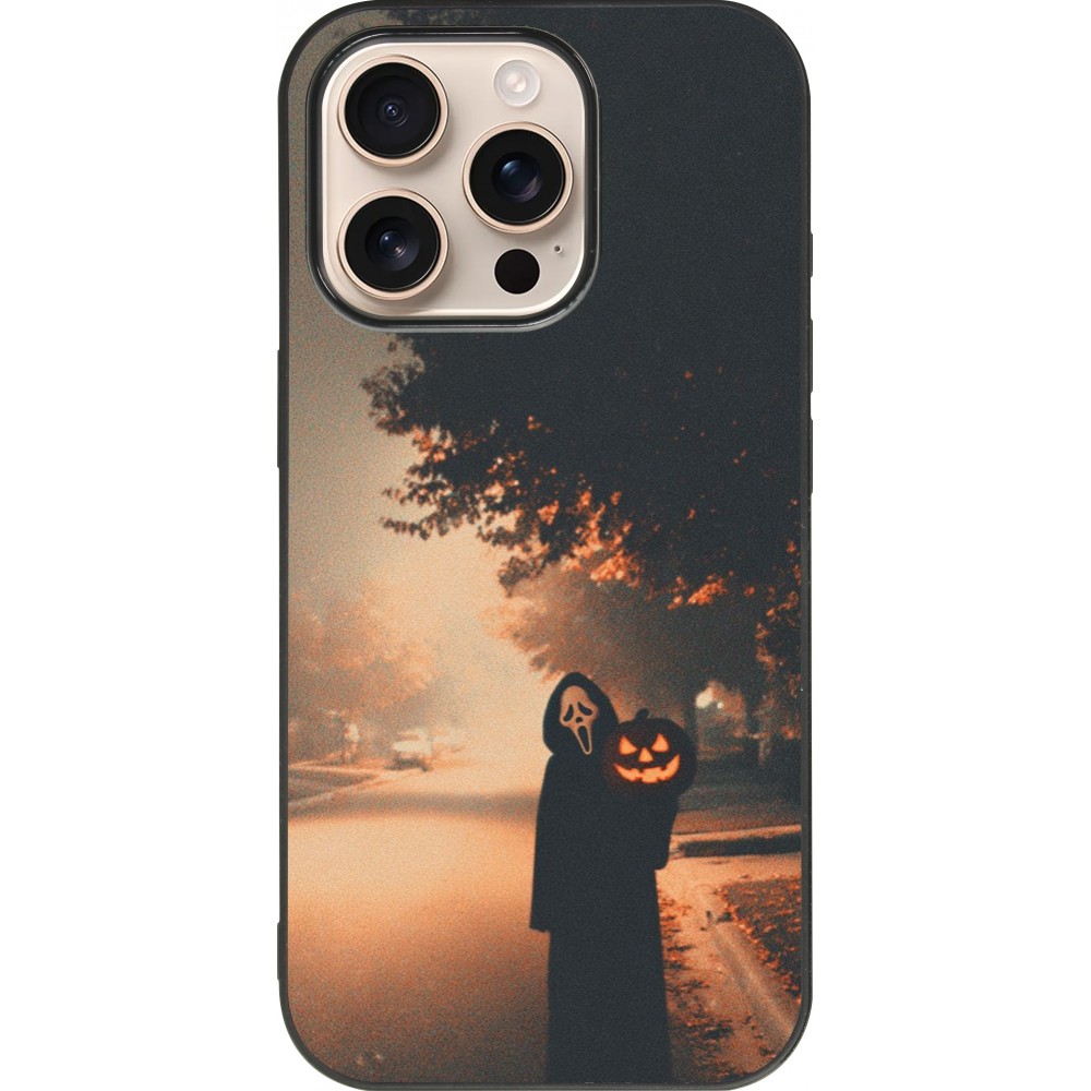 Coque iPhone 16 Pro - Silicone rigide noir Halloween 2025 Scream