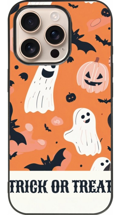 Coque iPhone 16 Pro - Silicone rigide noir Halloween 2025 Trick or treat
