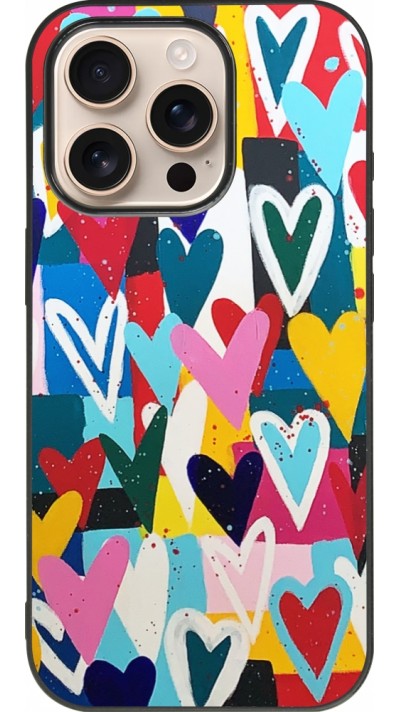 Coque iPhone 16 Pro - Silicone rigide noir Joyful Hearts