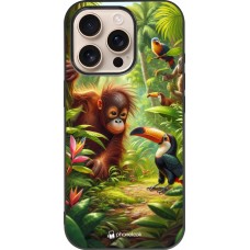 Coque iPhone 16 Pro - Silicone rigide noir Jungle Tropicale Tayrona