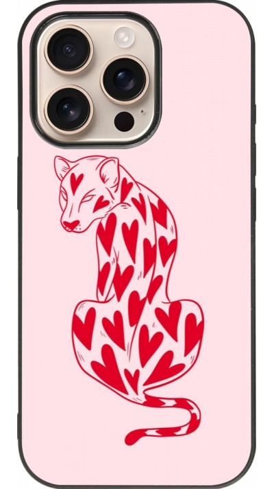 iPhone 16 Pro Case Hülle - Silikon schwarz Leopard with hearts 2026