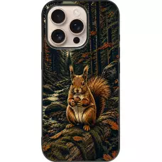 Coque iPhone 16 Pro - Silicone rigide noir Linocut Ecureuil
