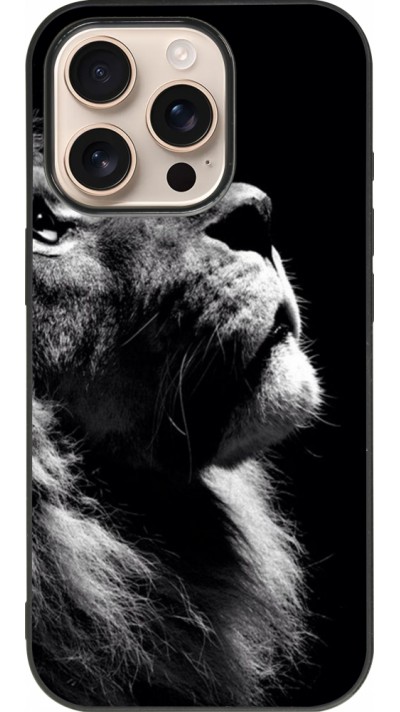 Coque iPhone 16 Pro - Silicone rigide noir Lion looking up