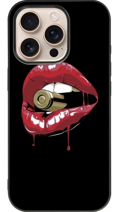 Coque iPhone 16 Pro - Silicone rigide noir Lips bullet