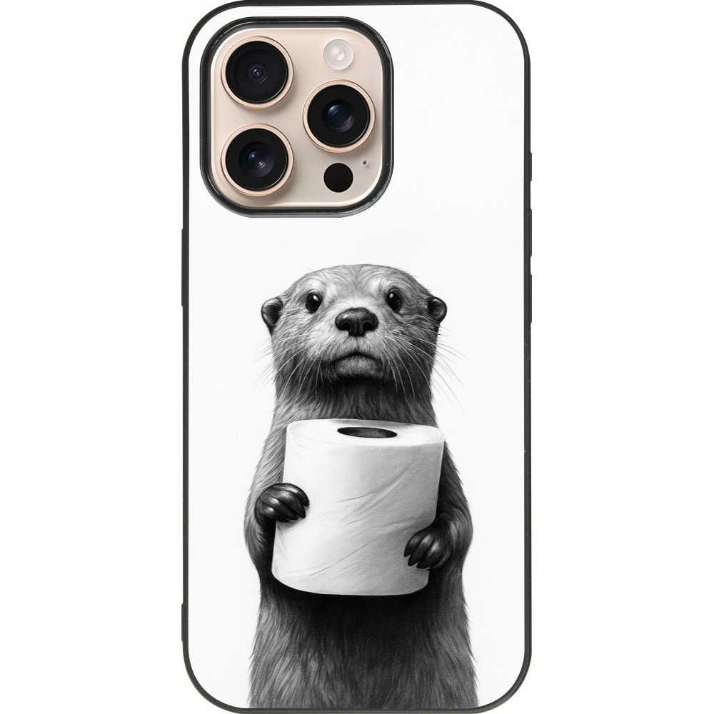 Coque iPhone 16 Pro - Silicone rigide noir Loutre papier de toilette