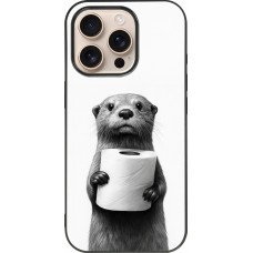 Coque iPhone 16 Pro - Silicone rigide noir Loutre papier de toilette