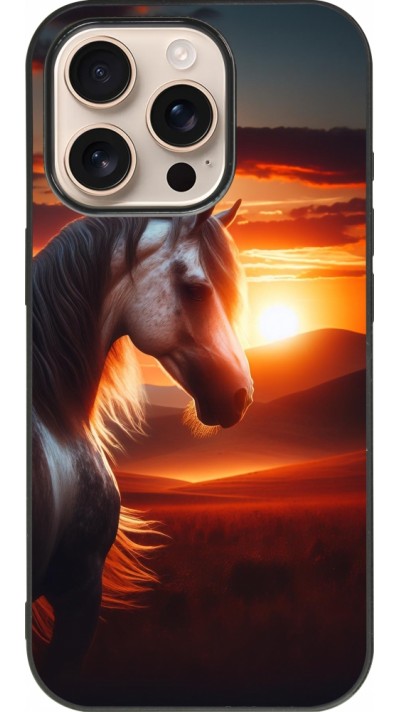 Coque iPhone 16 Pro - Silicone rigide noir Majestic Sunset Horse