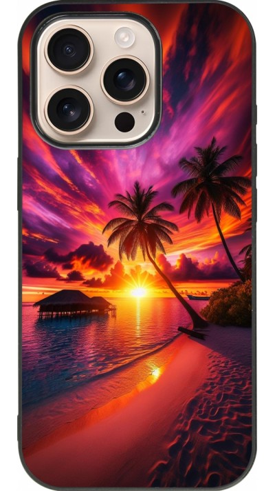 Coque iPhone 16 Pro - Silicone rigide noir Maldives Dusk Bliss
