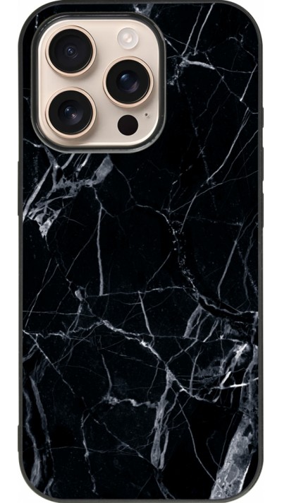 Coque iPhone 16 Pro - Silicone rigide noir Marble Black 01