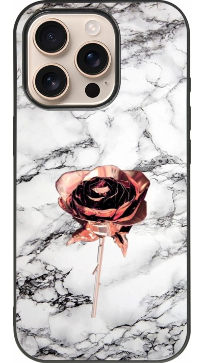 Coque iPhone 16 Pro - Silicone rigide noir Marble Rose Gold